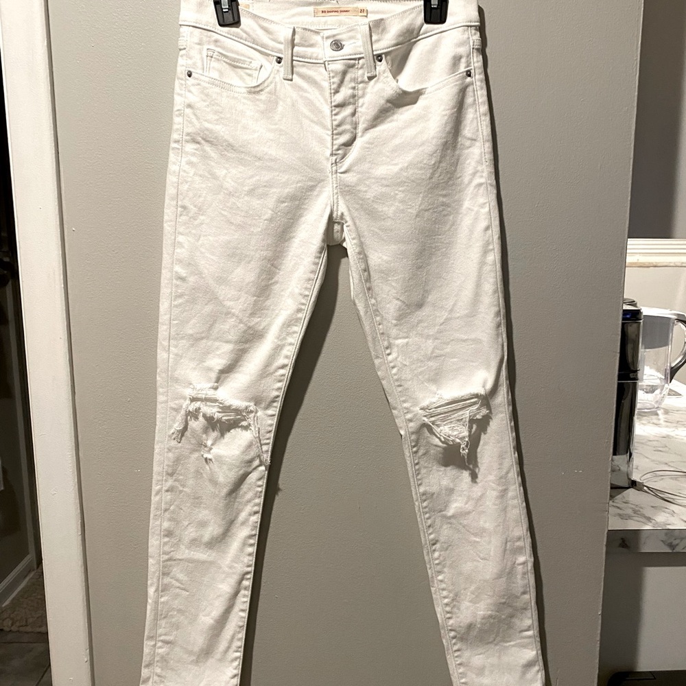 27 NEW LEVI'S 311 SHAPING TUMMY SLIMMING mid-rise WHITE SKINNY JEANS 27 x 30